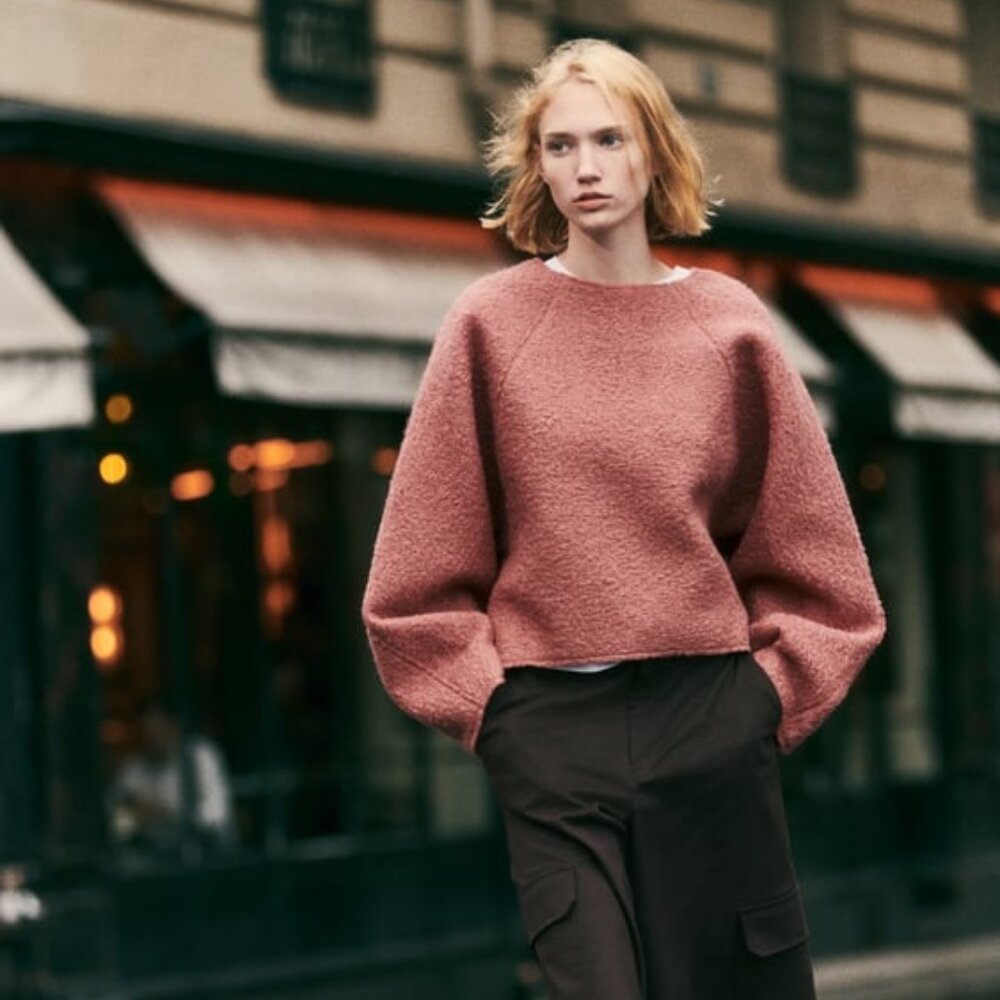 Zara - Boucle Sweatshirt in Pink Chalk - Size Large